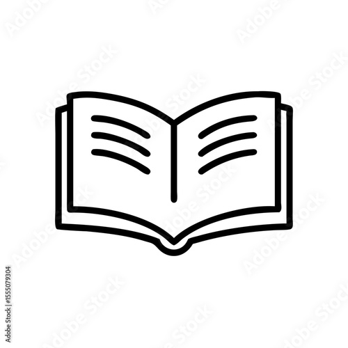Black and White Open Book Icon – Minimalist Outline Vector Symbol of Reading, Education, Literature, or Knowledge for Use in Digital Media, Educational Platforms, and Print Designs