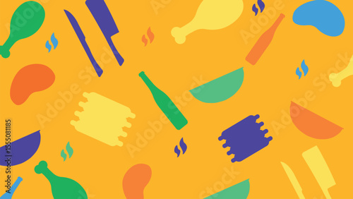 Playful cooking tools and meals background