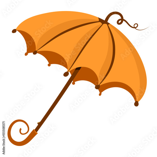 Autumn orange umbrella with curved handle. Autumn rainy weather. Vector illustration