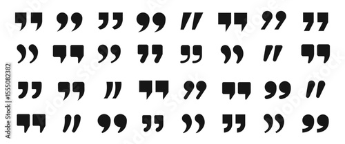 Set of quote marks icon. Inverted commas symbol, quotation mark for conversation or definition. Vector illustration and PNG transparent