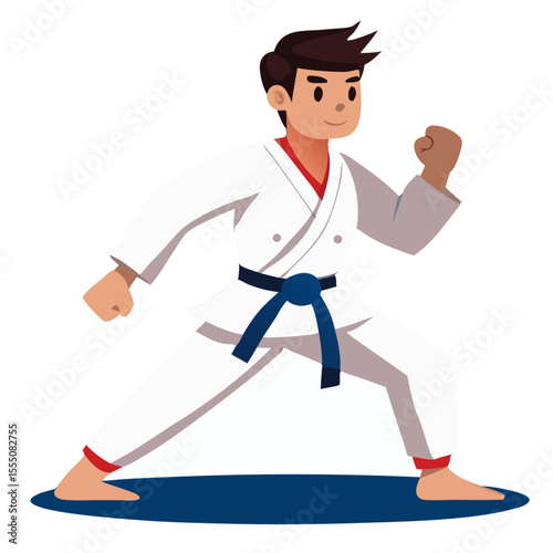 Flat Vector of Judo Fighter in Combat Pose on Transparent Background.