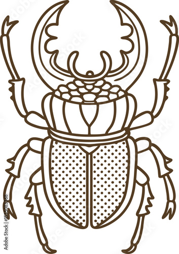 Stag beetle outline illustration detailed insect drawing showing large mandibles, segmented body, legs, and distinct pattern
