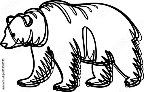 Bear outline sketch hand drawn grizzly animal illustration, black scribble lines, wild nature wildlife concept