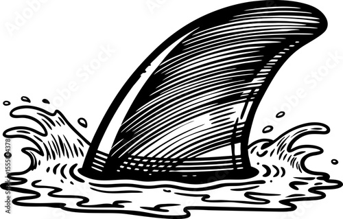 Shark fin emerging from water dangerous predator, ocean symbol, sea wildlife alert, aquatic animal concept