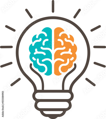 light bulb with brain idea concept colorful line art