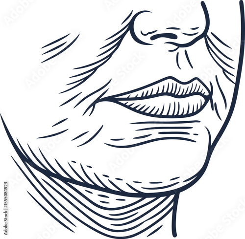 Aging facial skin illustration showing wrinkles and sagging around mouth and chin mature face dermatology concept
