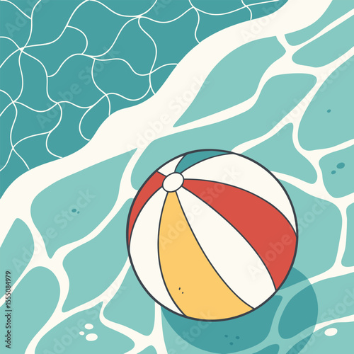 Beach ball floating in turquoise water illustration