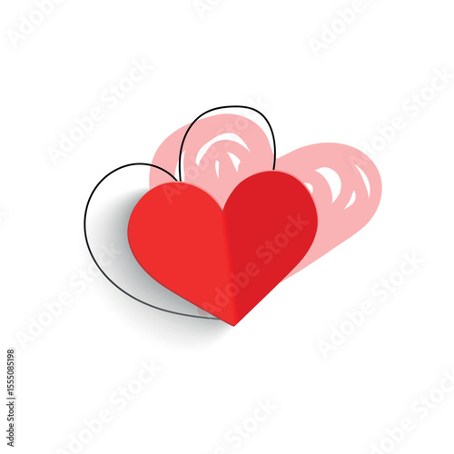 Continuous line drawing of a heart, black and white vector minimalist love concept illustration. Set.