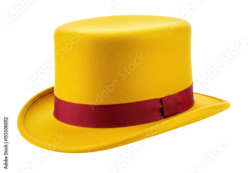Isolated Yellow Top Hat with Red Ribbon