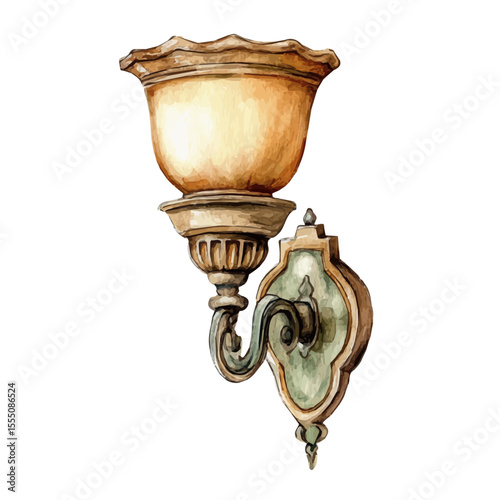 watercolor vector of Wall Sconce, isolated on a white background.