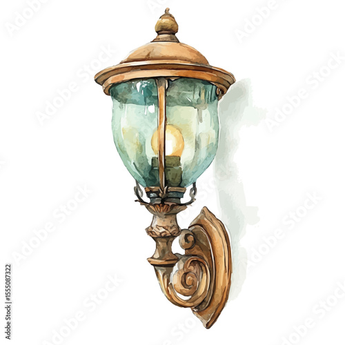 Wall Sconce, watercolor drawing vector, isolated on a white background.