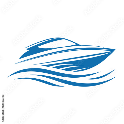Sleek Blue Speedboat Gliding Through Wavy Water waves