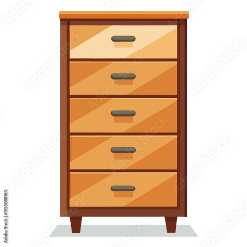 Modern Wooden Tallboy Dresser with Five Drawers, Minimalist Vertical Storage Chest for Bedroom or Closet, Contemporary Furniture Isolated on White Background Illustration

