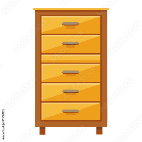 Modern Wooden Tallboy Dresser with Five Drawers, Minimalist Vertical Storage Chest for Bedroom or Closet, Contemporary Furniture Isolated on White Background Illustration

