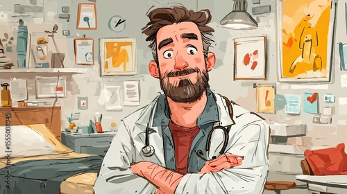 Portrait of a Young Bearded Doctor in His Office
