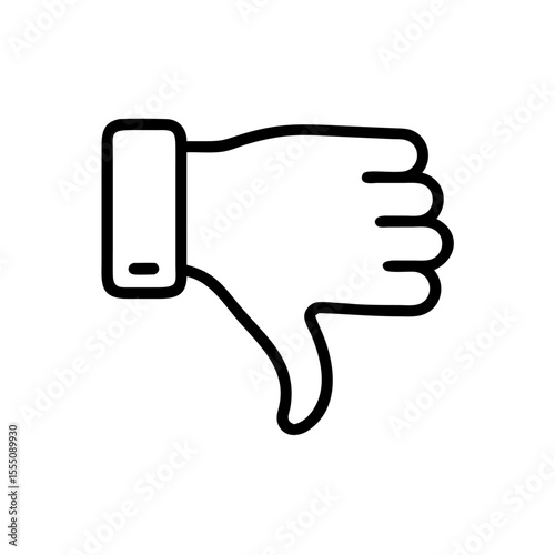 Black and White Thumbs Down Icon – Minimalist Outline Vector Symbol for Dislike, Negative Feedback, Downvote, Rejection, or Unfavorable Opinion in Social Media, Reviews, and Online Interactions"