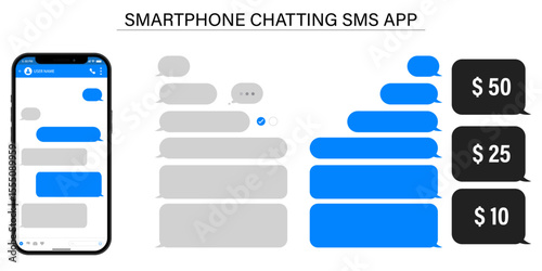 Smartphone Chat App: A modern smartphone interface showcases a dynamic chat application with engaging messaging bubbles, user interface designed.