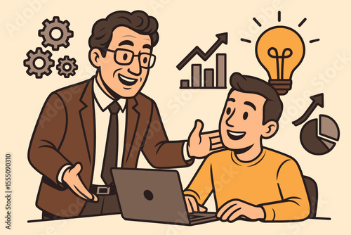 Business mentorship concept with a manager coaching an employee. Professional guidance and support for career development. Teamwork, strategy, and innovative ideas for corporate growth.
