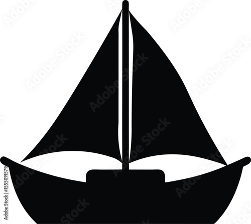 Sailboat icon in water with triangular sail and clean structure silhouette vector