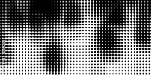 Grunge halftone gradient background. Faded grit noise texture. White and black sand wallpaper. Retro pixelated backdrop. Anime or manga style comic overlay. Vector graphic design textured template