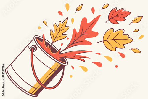 Paint can explodes in vibrant fall colors, ideal for conceptual art, design ads, or seasonal promotions
