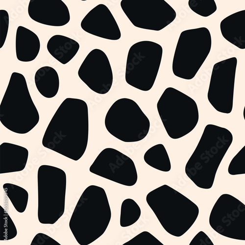 Abstract organic seamless pattern with black irregular shapes on white background. Modern minimalist cut-out vector design. Trendy monochrome wallpaper. Repeated design for textile, decor, print, wrap