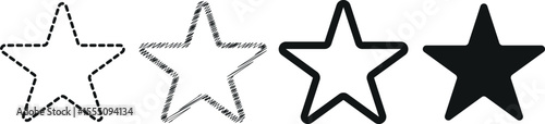 Versatile Collection of Flat Black Stars – Modern Minimalist Star Icons and Decorative Elements in Vector Format for Graphic Design, Ratings, Awards, and Web Projects