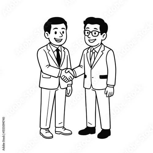 Two Businessmen Shaking Hands – Black and White Doodle Style Illustration
