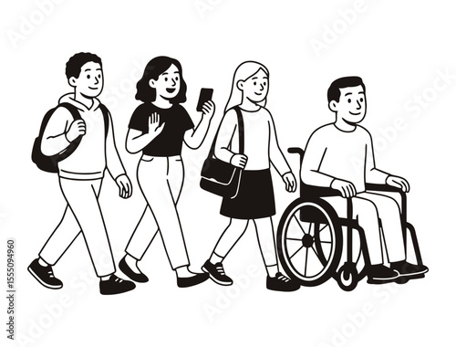 Inclusive Group of Diverse Young People Walking Together