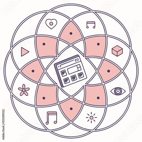 Colorful Mandala Design Created from App Window Templates and Notifications