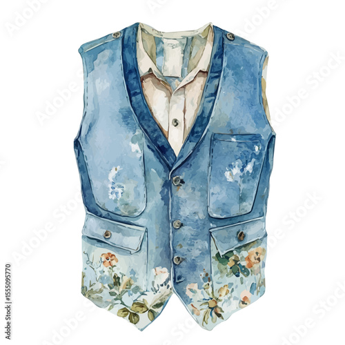 Waistcoat, watercolor painting vector, isolated on a white background.