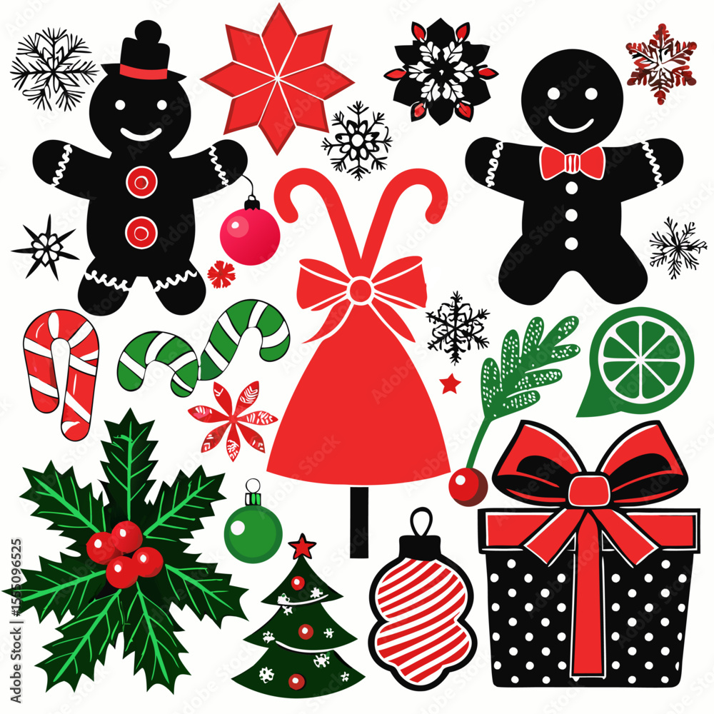 Naklejka premium A vector of collection of various Christmas themed Art & Illustration