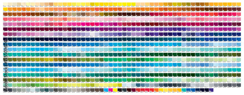 Color palette of the Fashion, Home and Interiors colors for test print on cotton. With number, named color swatches, chart conform to RGB, HTML, CMYK and HEX description. Colo Palette. Color Template 