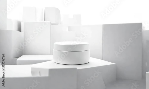 Wallpaper Mural White cream jar surrounded by minimalistic geometric shapes in bright, modern setting Torontodigital.ca