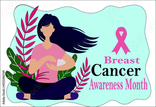 Breast cancer awareness month template, photo and social media post