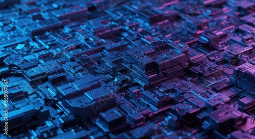 Futuristic Circuit Board Design with Neon Lighting