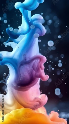 Vivid color swirl creates mesmerizing cloud formation in liquid medium