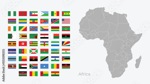 Vector Map of Africa with Regional Borders and All African Country Flags