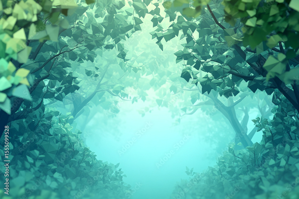 Fototapeta premium Tranquil low poly forest canopy in mint and aqua gradient haze