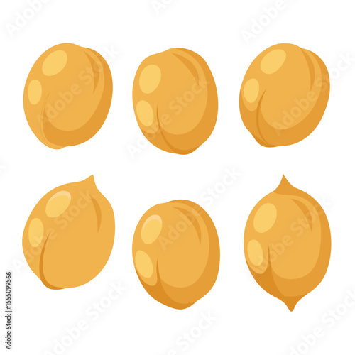 six chickpeas vegetable separately set  isolated  on white background
