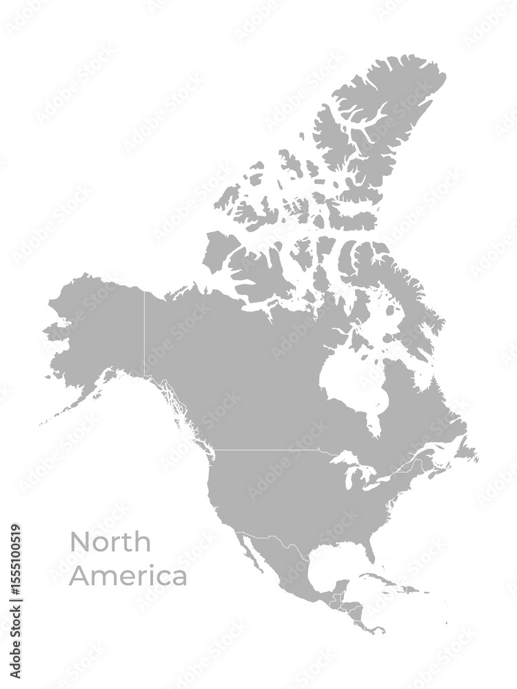 Obraz premium Vector Illustration Map of the North America Continent with Country Borders