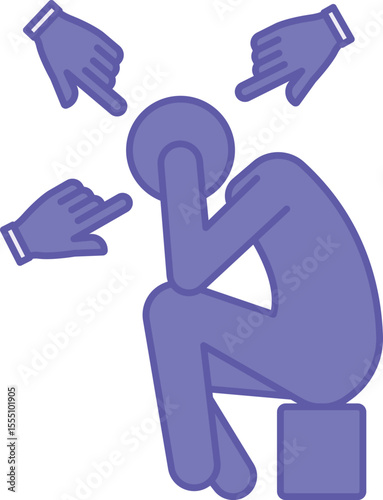 Colored Complexes Icon. Vector Illustration. Insecurity Imposed By Society. Upset Man Sitting With Head In Hands. Human Fingers Pointing At Anxious Man. Concept Psychology