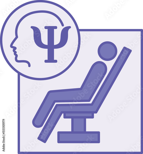 Colored Psychologists Office Icon. Vector Illustration. Psychologist Workspace, Patient Sitting on Couch, Mental Health. Concept Psychology