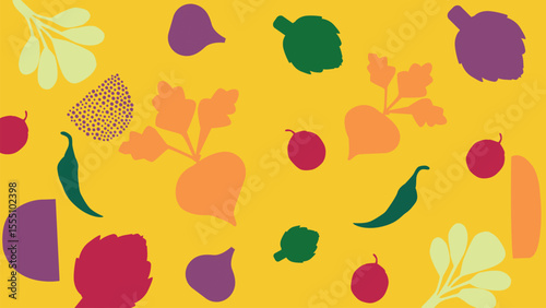 Yellow root vegetable silhouettes background
