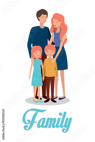 Set of happy traditional heterosexual families with children. Smiling mother, father and kids. Cute cartoon characters isolated on white background. Colorful vector illustration in flat style.