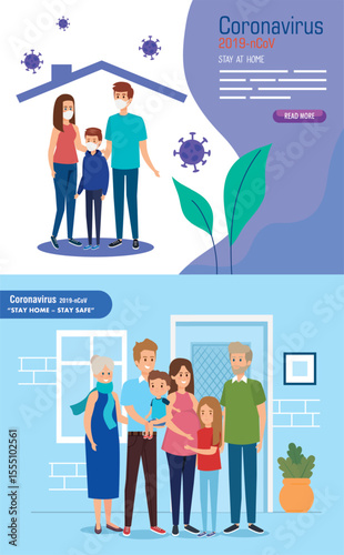 Set of happy traditional heterosexual families with children. Smiling mother, father and kids. Cute cartoon characters isolated on white background. Colorful vector illustration in flat style.