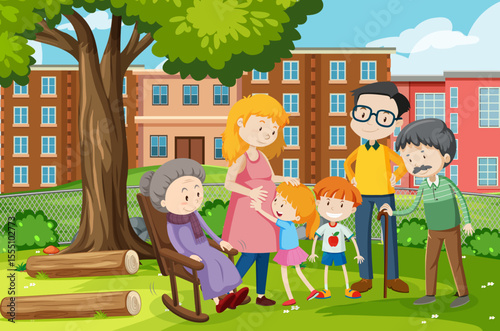 Set of happy traditional heterosexual families with children. Smiling mother, father and kids. Cute cartoon characters isolated on white background. Colorful vector illustration in flat style. 