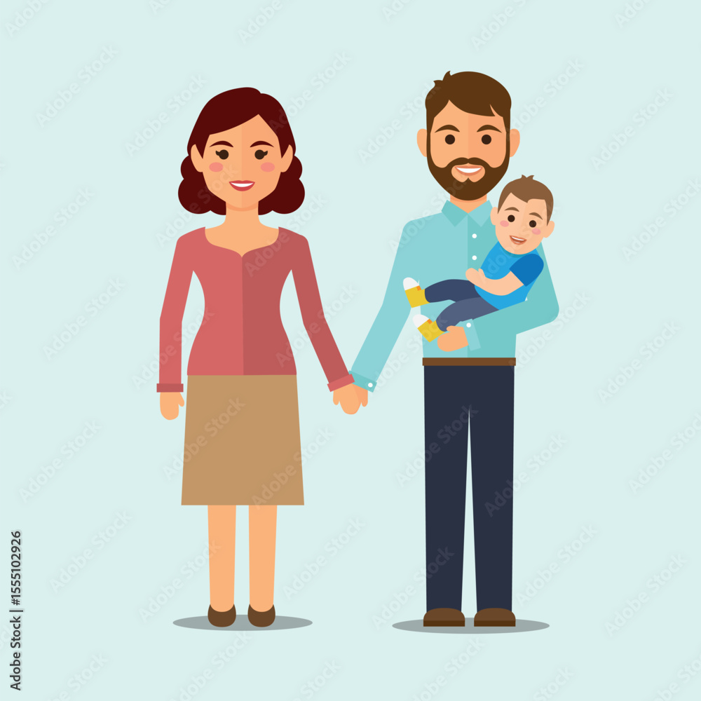Set of happy traditional heterosexual families with children. Smiling mother, father and kids. Cute cartoon characters isolated on white background. Colorful vector illustration in flat style. Set of happy traditional heterosexual families with children. Smiling mother, father and kids. Cute cartoon characters isolated on white background. Colorful vector illustration in flat style.