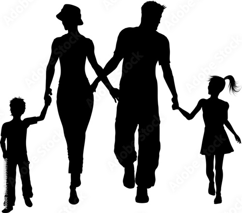 Set of happy traditional heterosexual families with children. Smiling mother, father and kids. Cute cartoon characters isolated on white background. Colorful vector illustration in flat style.