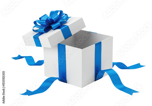 Isolated Open Gift Box with Blue Ribbon